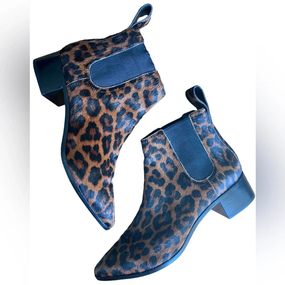 Loeffler Randall Women’s Booties Nellie Leopard Print Calf Hair Brown Boots 9.5 - Picture 7 of 12